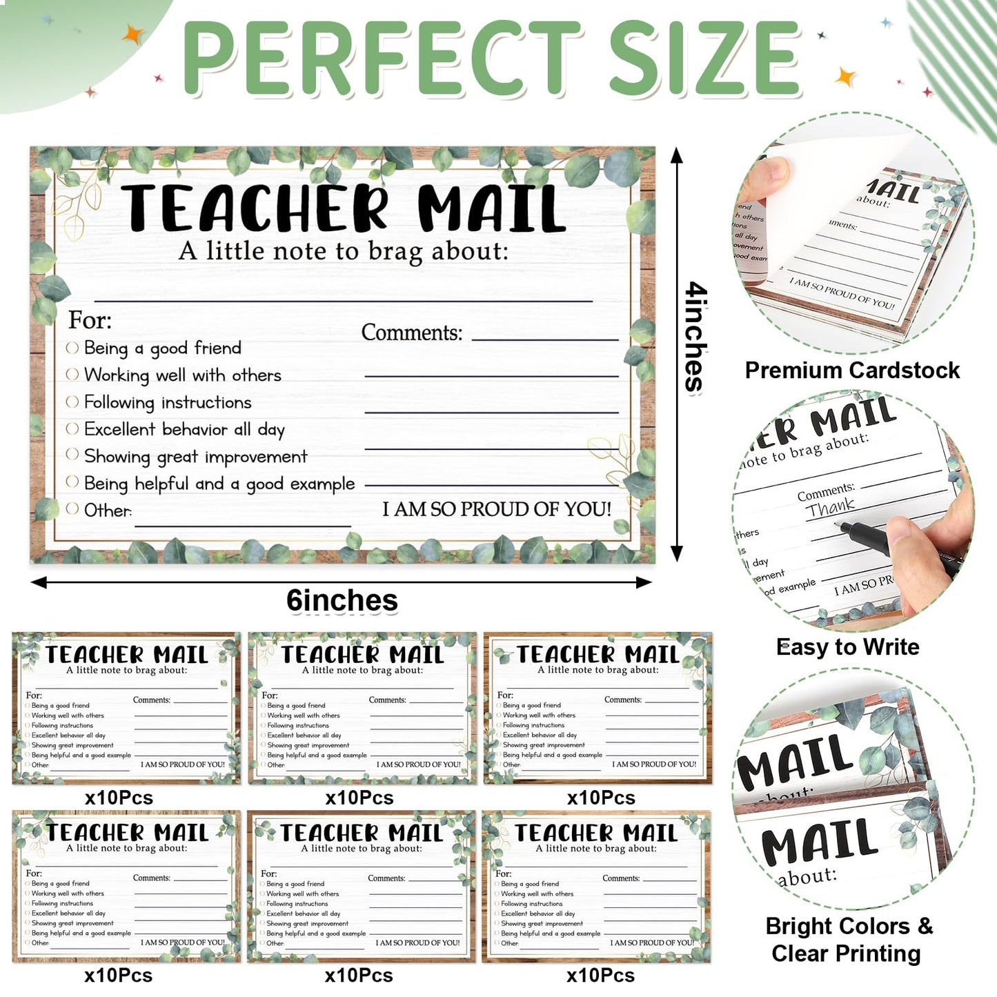 60Pcs Teacher Mail Notes to Parents, Boho Happy Mail from Teacher, Brag Cards for Students Behavior Classroom Must Haves to Send Home for Preschool Kindergarten Elementary School Supplies (Boho)