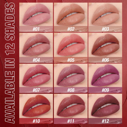 12Pcs Velvet Matte Lipstick Set, Nude to Dark Shades, Long-Lasting,Color A | Highly pigmented matte color, smooth creamy glide, waterproof wear, nude-to-dark tones, ideal for daily makeup or gifting