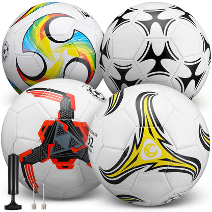 Tradder 4 Pack Soccer Ball with Pump Size 3 4 5 Deflated Soccer Ball for Outdoor Indoor Game Sport Practice Training Gift for Kid Youth Teen Adult Charity Donation