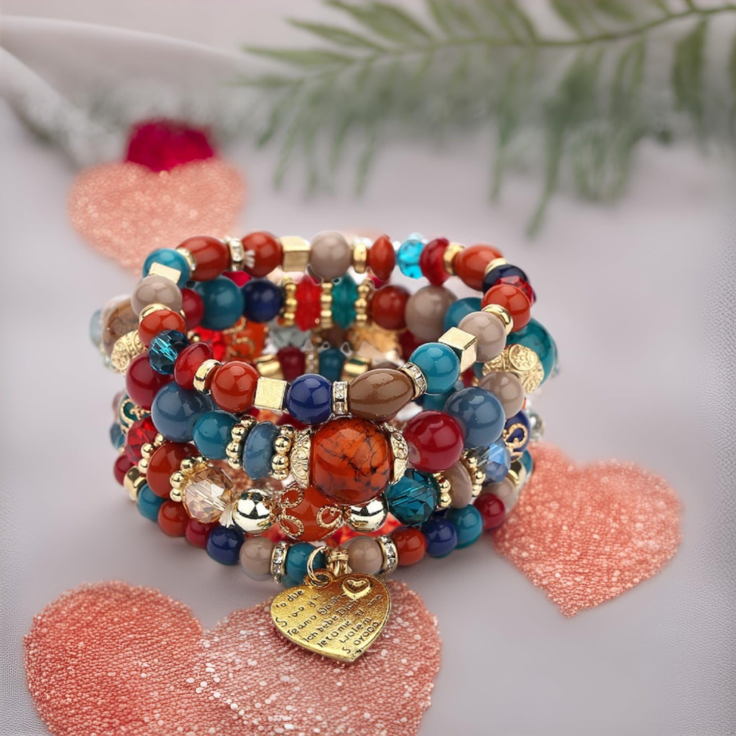 Women Beaded Bracelet Set | Colorful Boho Stackable Trendy Design with Crystal Accents Multilayer Bangle Bracelet | Fashion Stretch Braclets Jewelry for Women