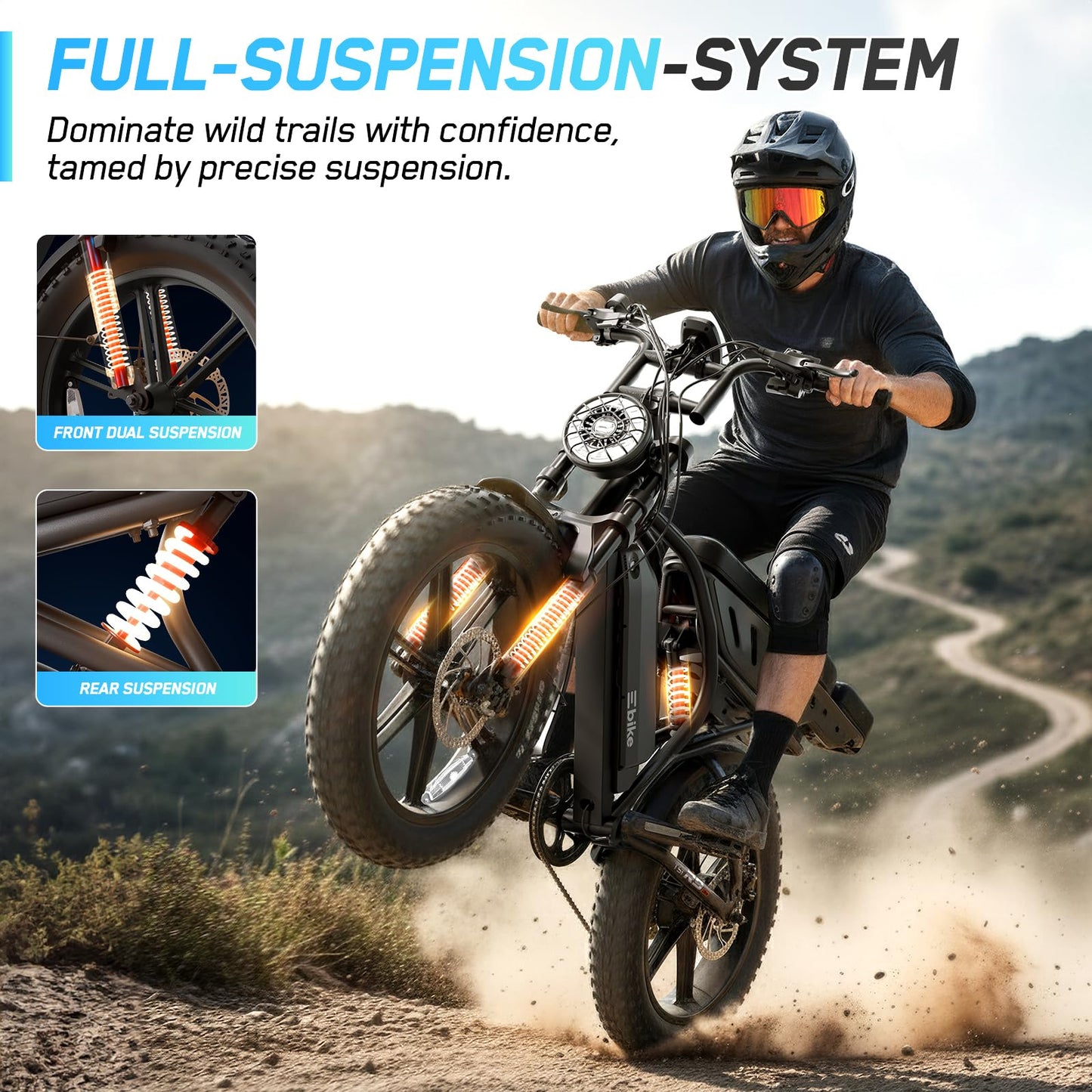 Electric Bike for Adults, Peak 1500W Motor Retro E Bike, Range 65/120Miles, 48V 15Ah Removable Battery, 20"x4" Fat Tires, Full Suspension, APP Control, Off-Road Ebike for City Commuting
