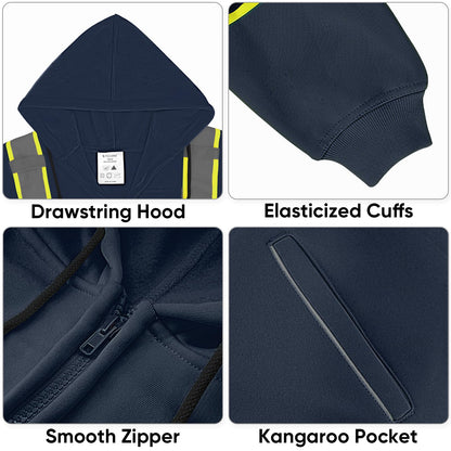 TICONN Safety Hoodie Jacket, High Vis Reflective Safety Fleece Hoodie, PPE Gear for Cold Weather Meet ANSI III