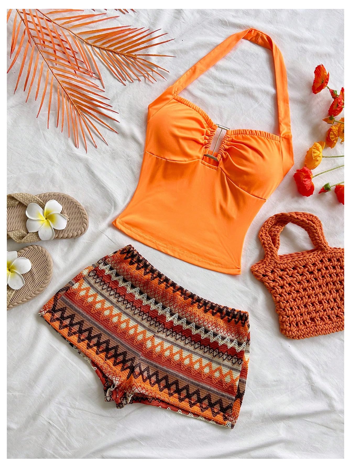 SOLY HUX Women's Summer 2 Piece Outfits Striped Crochet Halter Top Mini Shorts Set Beach Vacation Y2K Sets