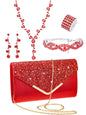 Henoyso 5 Pcs Purse Rhinestone Jewelry Set Prom Jewelry Rhinestone Clutch Purse Necklace Earrings Bracelets for Women Bride