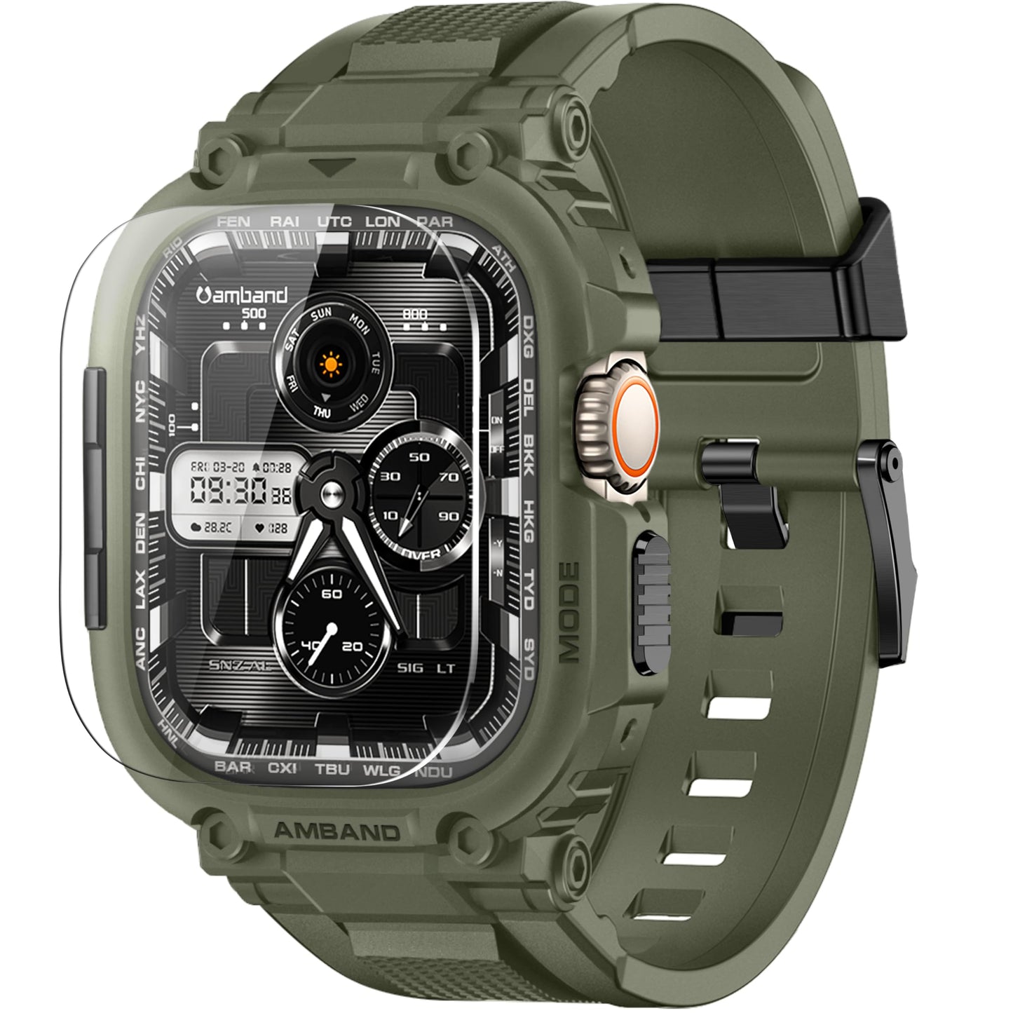 amBand Bands Compatible with Apple Watch 9/8/7 45mm, M1 Sport Series Rugged Case Protective Cover for iWatch 6/SE (3/2/1)/5/4/3 44mm Men Green