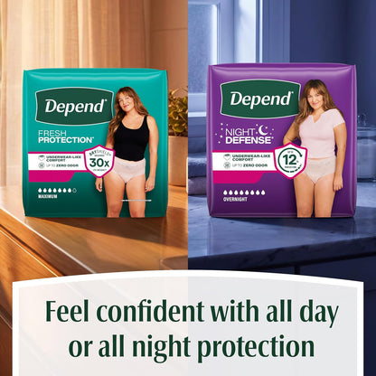 Depend Fresh Protection Adult Diapers, Incontinence Underwear for Women, Disposable, Maximum, XXL, Blush, 44 Count (2 Packs of 22), Packaging May Vary