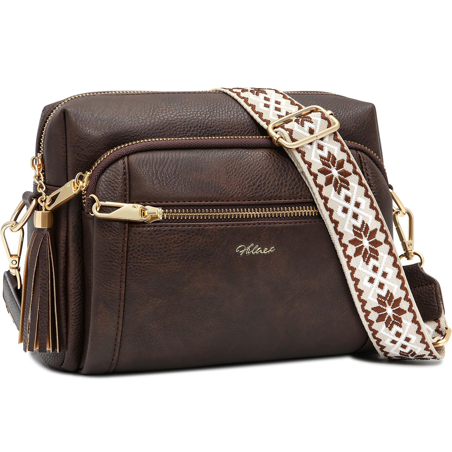Small Leather Crossbody Bags for Women Anti theft Purses and Handbag Shoulder Hangbag with Wide Strap Tassel