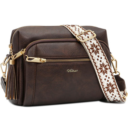 Small Leather Crossbody Bags for Women Anti theft Purses and Handbag Shoulder Hangbag with Wide Strap Tassel