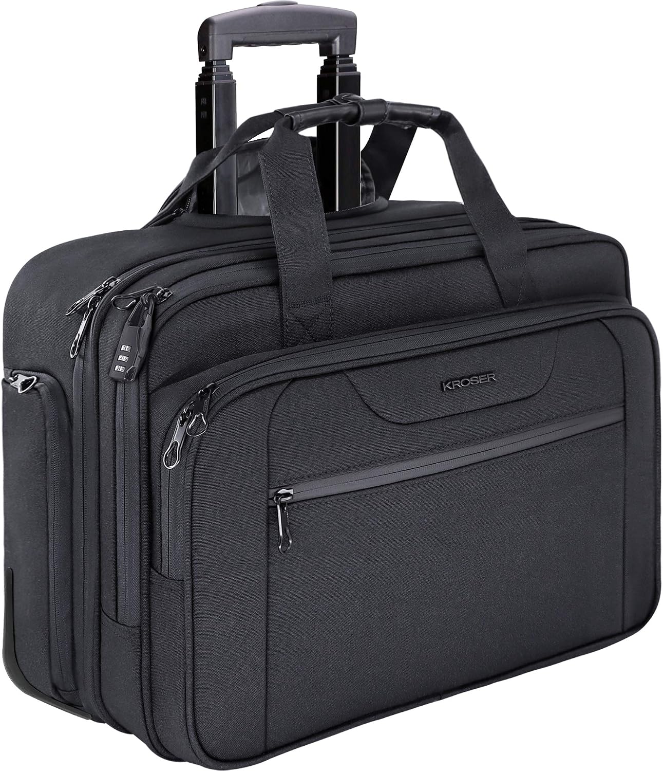 KROSER Rolling Laptop Bag Premium Wheeled Briefcase Fits Up to 17.3 Inch Laptop Overnight Roller Case Computer Bag with RFID Pockets for Travel/Business/Men/Women-Black