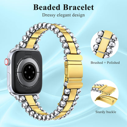 TOYOUTHS Beaded Bracelet Compatible with Apple Watch Bands 38/40/41/42/44/45/46/49mm Women, Dressy Fancy Stainless Steel Metal Elegant Jewelry Strap for iWatch Series 11 10 9 8 7 6 5 4 Ultra/SE 3 2 1