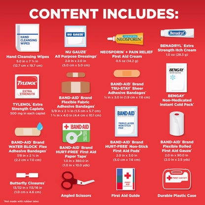 BAND-AID Brand Travel Ready Portable Emergency First Aid Kit, Minor Wound Care, Perfect for Home, Car, Camping, Travel & Outdoor Essentials, Supplies Include Bandages, Neosporin & Tylenol, 80 Piece