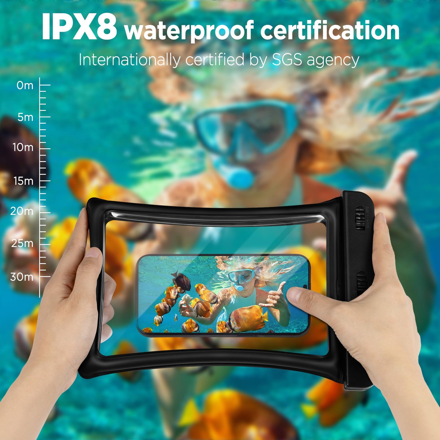 CACOE Floatable Waterproof Phone Pouch 2 Pack Up to 9.0", Black+Green | Floatable, IPX8 Waterproof Phone Case,Adjustable Lanyard,Dry Bags for Beach/Cruise/Travel/Camping/Kayak/Vacation Essentials