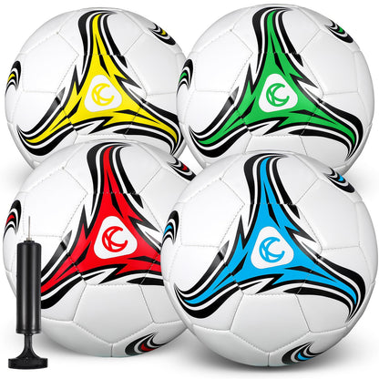 Tradder 4 Pack Soccer Ball with Pump Size 3 4 5 Deflated Soccer Ball for Outdoor Indoor Game Sport Practice Training Gift for Kid Youth Teen Adult Charity Donation