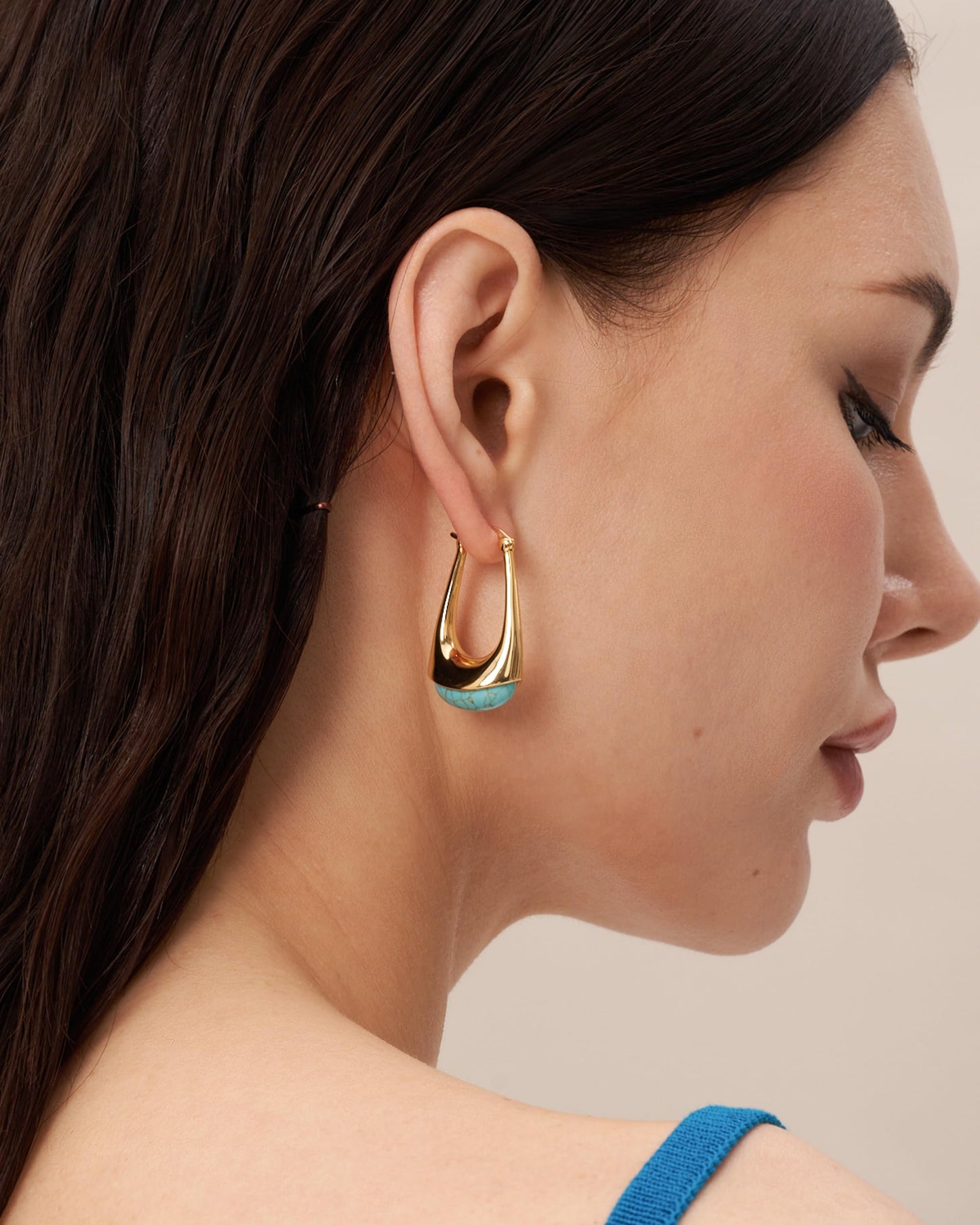 SNGIA Long Oval Chunky Dangle 18K Gold Plated Hoops with Colored Resin Gemstone Statement Earrings for Women, (Green, Brown, Light blue, Dark Blue), Bold Drop Handmade Exaggerated Irregular Trendy Bohemian Jewelry Gifts, Unique Dangling Teardrop Baroque S