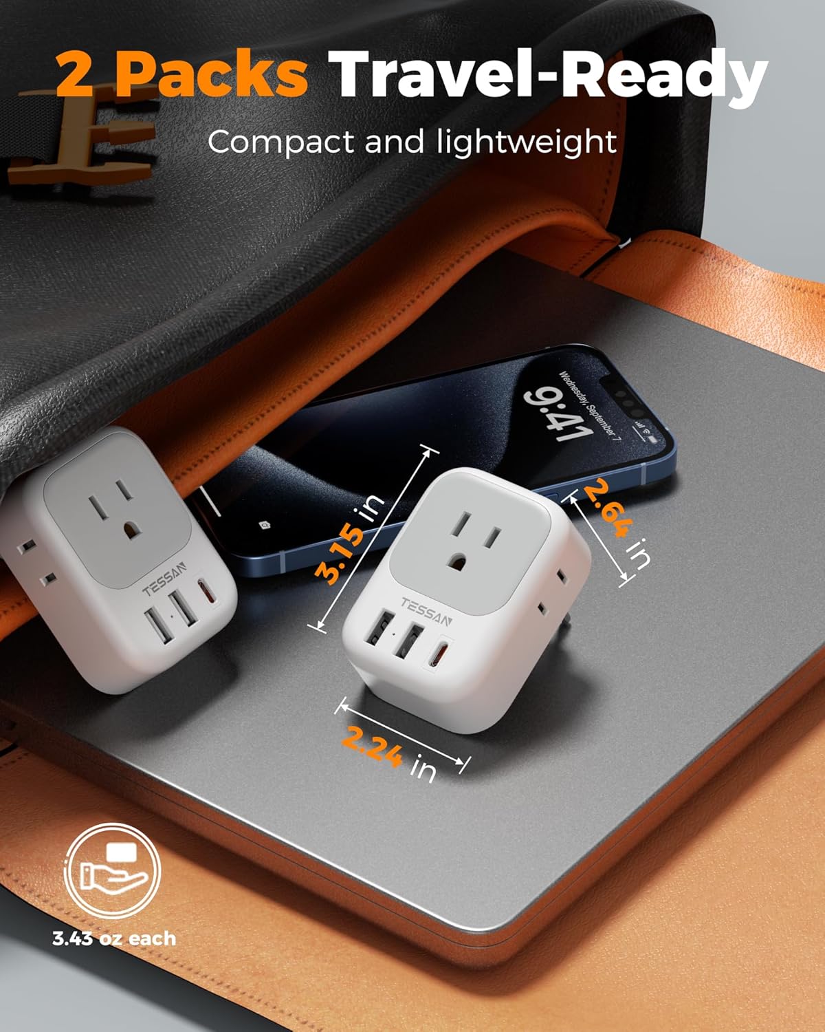TESSAN 2 Pack European Travel Plug Adapter, Europe Power Converter