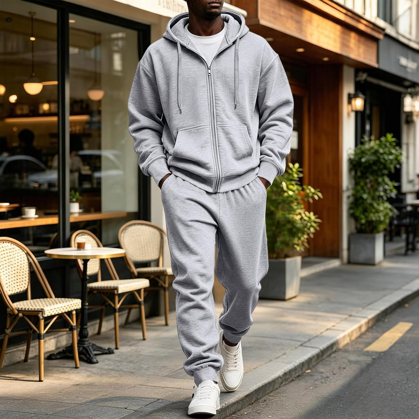 Jogger Sweatpants Matching Outfit For Men 2 Piece Sweat Suits Full Zip Up Hooded Tracksuit Soft Fleece Set