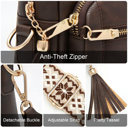 Small Leather Crossbody Bags for Women Anti theft Purses and Handbag Shoulder Hangbag with Wide Strap Tassel
