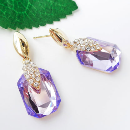 Navachi 18k Gold Plated Crystal Multicolor Square Shape Zircon Dangle Earrings And Neckalce Pendant Az4020-1 Jewelry set