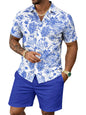 Yoimira Men's Summer Outfits 2 Piece Short Sets Hawaiian Floral Button Down Shirt and Shorts Vacation Beach Cruise Set