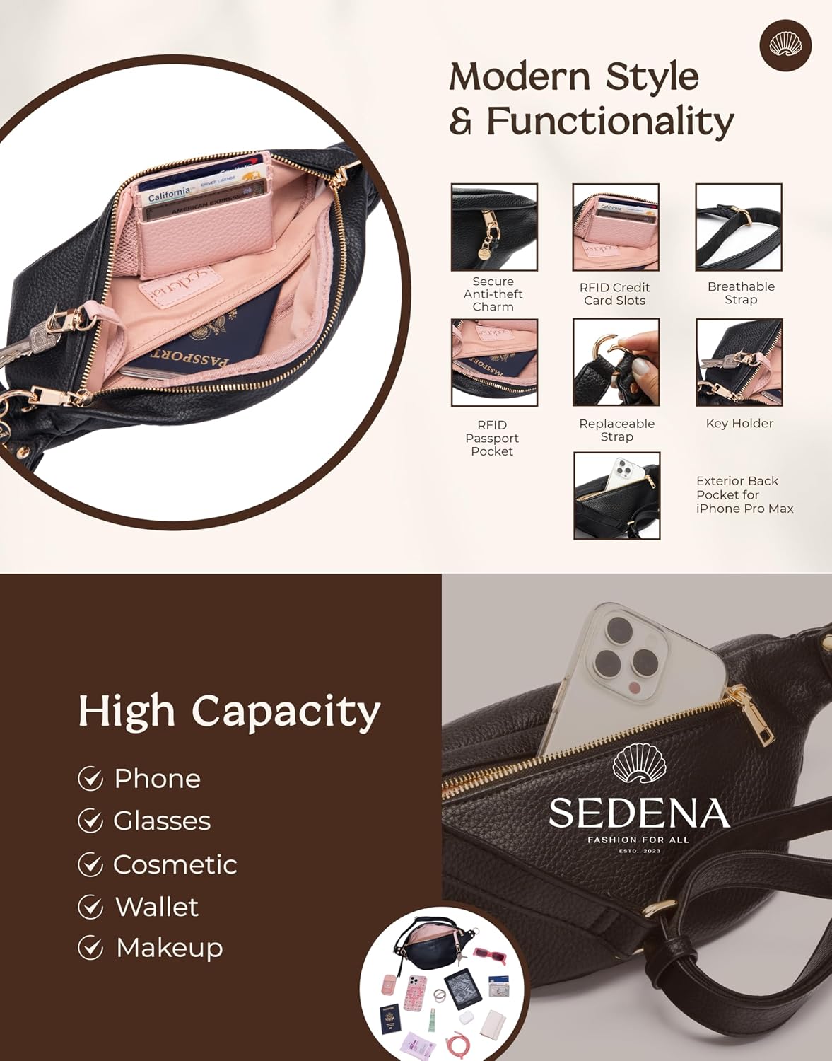 Anti Pickpocket Bag - RFID Crossbody Bag for Travel, Adjustable Strap Multiple Compartments Anti Theft Crossbody Bags for Women Vegan Travel Size Essentials Crossbody Bags for Women Large Size