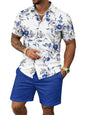Yoimira Men's Summer Outfits 2 Piece Short Sets Hawaiian Floral Button Down Shirt and Shorts Vacation Beach Cruise Set