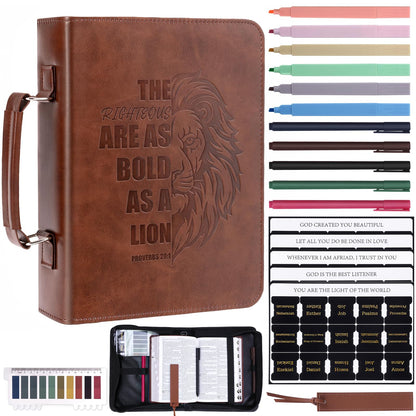 XKDOUS 20 Pcs Bible Case Set with Tabs, Pens, Study Supplies Carrier Holder Portable Men's Bible Bag Church Book Leather Cover Father Day Christian Gift for Dad, Mom, Men, Women