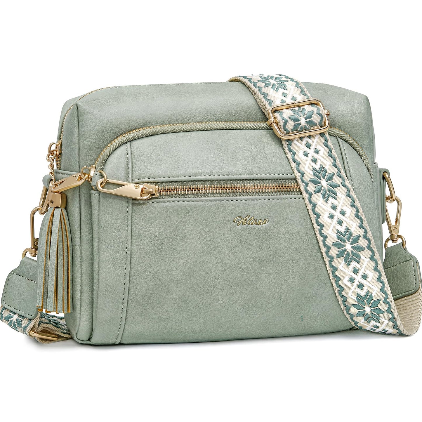 Small Leather Crossbody Bags for Women Anti theft Purses and Handbag Shoulder Hangbag with Wide Strap Tassel