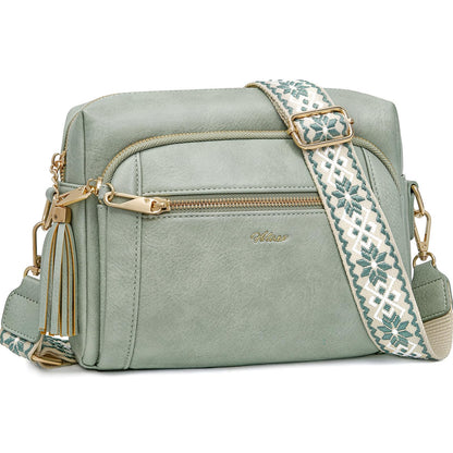 Small Leather Crossbody Bags for Women Anti theft Purses and Handbag Shoulder Hangbag with Wide Strap Tassel