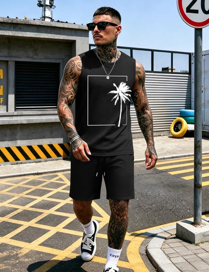LecGee Men's 2 Piece Hawaiian Tank Tops Tropical Floral Beach Sleeveless Round neck T-shirt Casual Daily Beach Summer