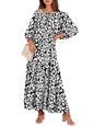 ANRABESS Womens Boho Floral 3/4 Puff Sleeve Maxi Dress | Tiered Flowy Loose Fit, Comfy Soft Rayon Fabric, Wedding Guest Church Beach, Modest Elegant, Spring Summer Fall Outfits