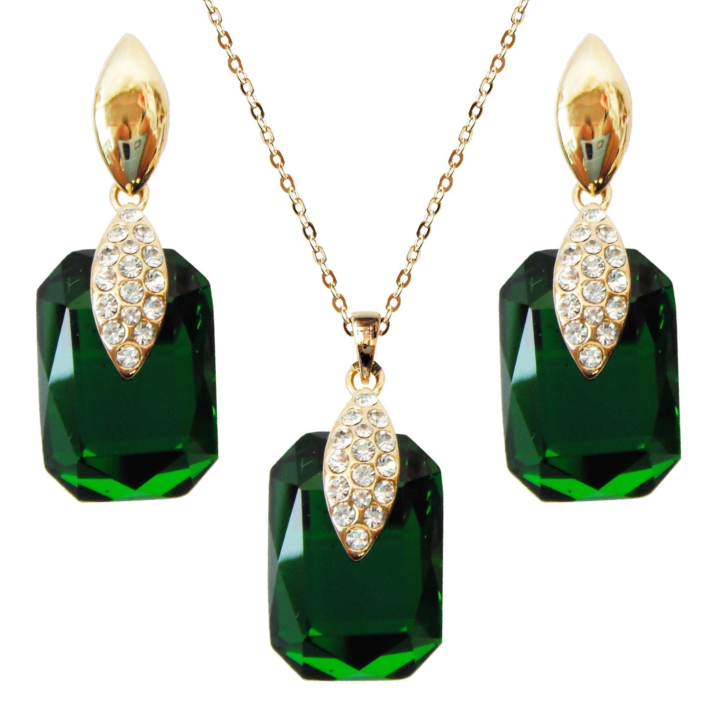 Navachi 18k Gold Plated Crystal Multicolor Square Shape Zircon Dangle Earrings And Neckalce Pendant Az4020-1 Jewelry set