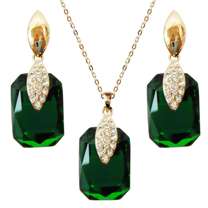 Navachi 18k Gold Plated Crystal Multicolor Square Shape Zircon Dangle Earrings And Neckalce Pendant Az4020-1 Jewelry set