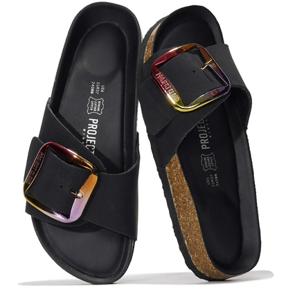 Project Cloud 100% Genuine Leather Sandals Women Dressy Beach Essentials Slides for Women Footwear - Lightweight with Memory Foam Insole Sandals for Women 2026 - Womens Slides