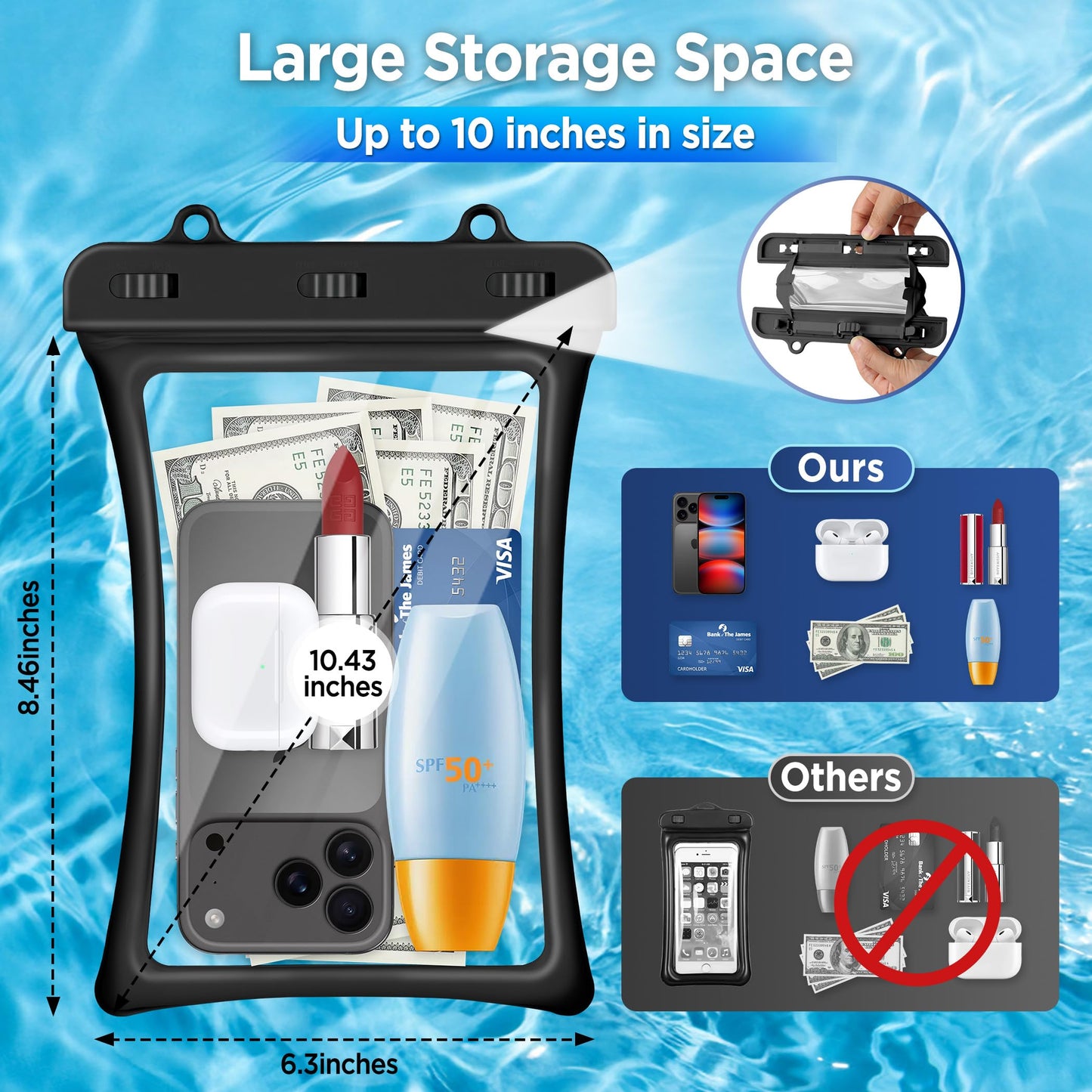 CACOE Floatable Waterproof Phone Pouch 2 Pack Up to 9.0", Black+Green | Floatable, IPX8 Waterproof Phone Case,Adjustable Lanyard,Dry Bags for Beach/Cruise/Travel/Camping/Kayak/Vacation Essentials