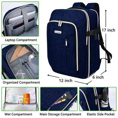Travel Carry On 17.5" Laptop Expandable Backpack for Men Women, Personal Item Bag Waterproof Airline Approved with USB Charging Hole 3 Packing Cubes, Large Weekender Daypack Business Luggage Suitcase