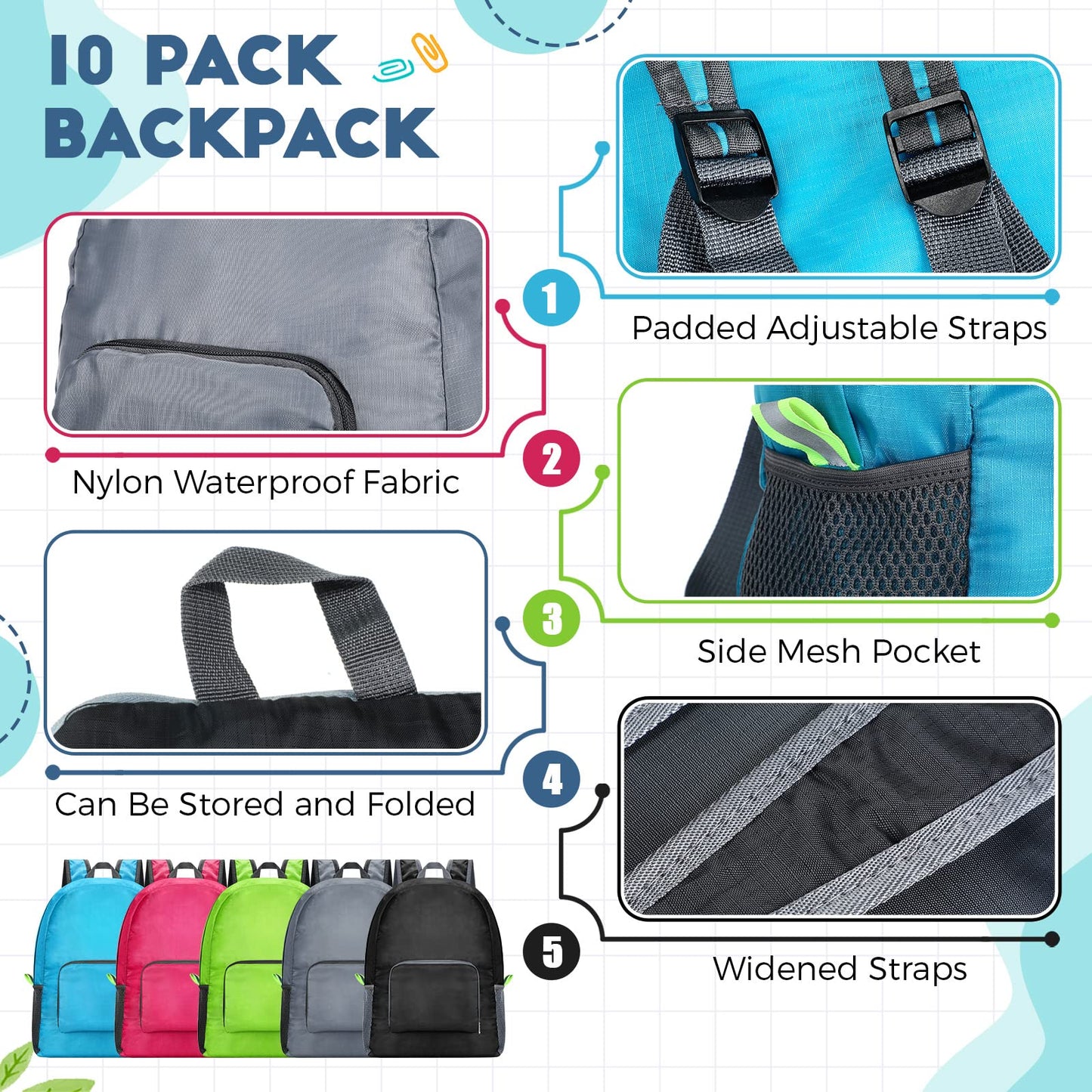 Jexine 10 Pcs Backpacks in Bulk 16.5 Inches Back Pack Basic Backpack for Adult Lightweight Outdoor Travel Book Bags(Sunny Pastel)