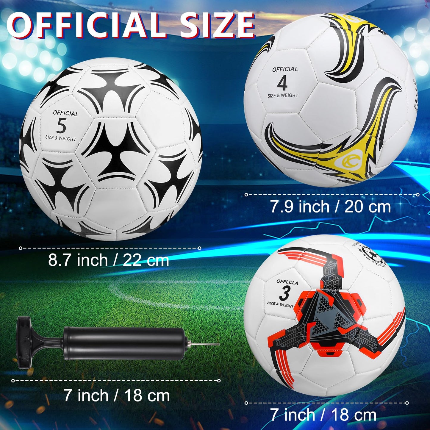 Tradder 4 Pack Soccer Ball with Pump Size 3 4 5 Deflated Soccer Ball for Outdoor Indoor Game Sport Practice Training Gift for Kid Youth Teen Adult Charity Donation