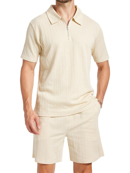 yuyangdpb Men's 2 Piece Summer Vacation Outfits Polo Shirt & Shorts Set | Breathable Textured Knit Fabric, Stretchy, Soft, Moisture-wicking, Lightweight, Ideal for Beach Casual Tracksuit, M-2XL