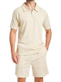 yuyangdpb Men's 2 Piece Summer Vacation Outfits Polo Shirt & Shorts Set | Breathable Textured Knit Fabric, Stretchy, Soft, Moisture-wicking, Lightweight, Ideal for Beach Casual Tracksuit, M-2XL