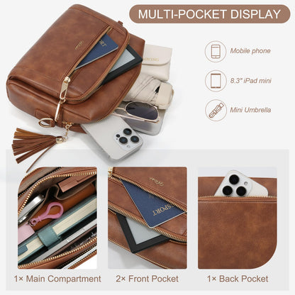Small Leather Crossbody Bags for Women Anti theft Purses and Handbag Shoulder Hangbag with Wide Strap Tassel