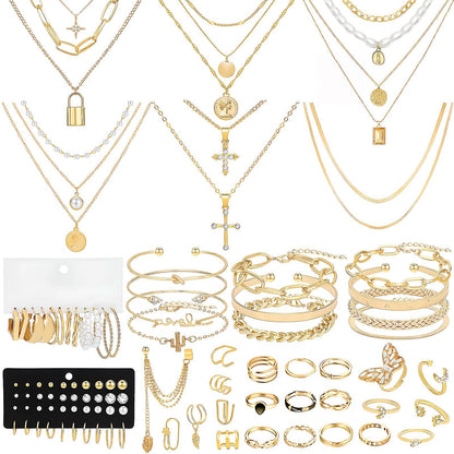 NEWITIN 69 Pieces Gold Jewelry Set for Women Fashion Costume Jewelry Gold Plated Necklace Bracelet Earrings Set for Women