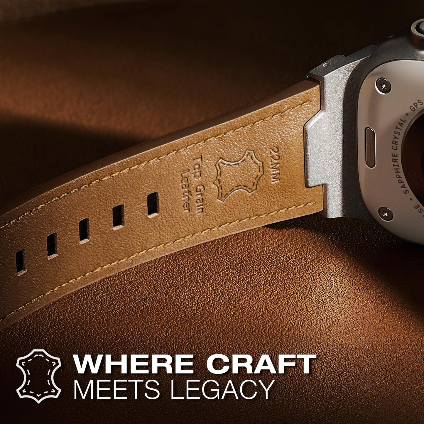 Leather bands Compatible With Apple Watch Ultra Band 49mm 46mm 45mm 44mm 42mm, Superior Genuine Leather Rugged Metal Connector Durable Strap for Men iWatch Ultra3 2 1,Series 11 10 9 8 7 6 5 4 3 SE3 SE