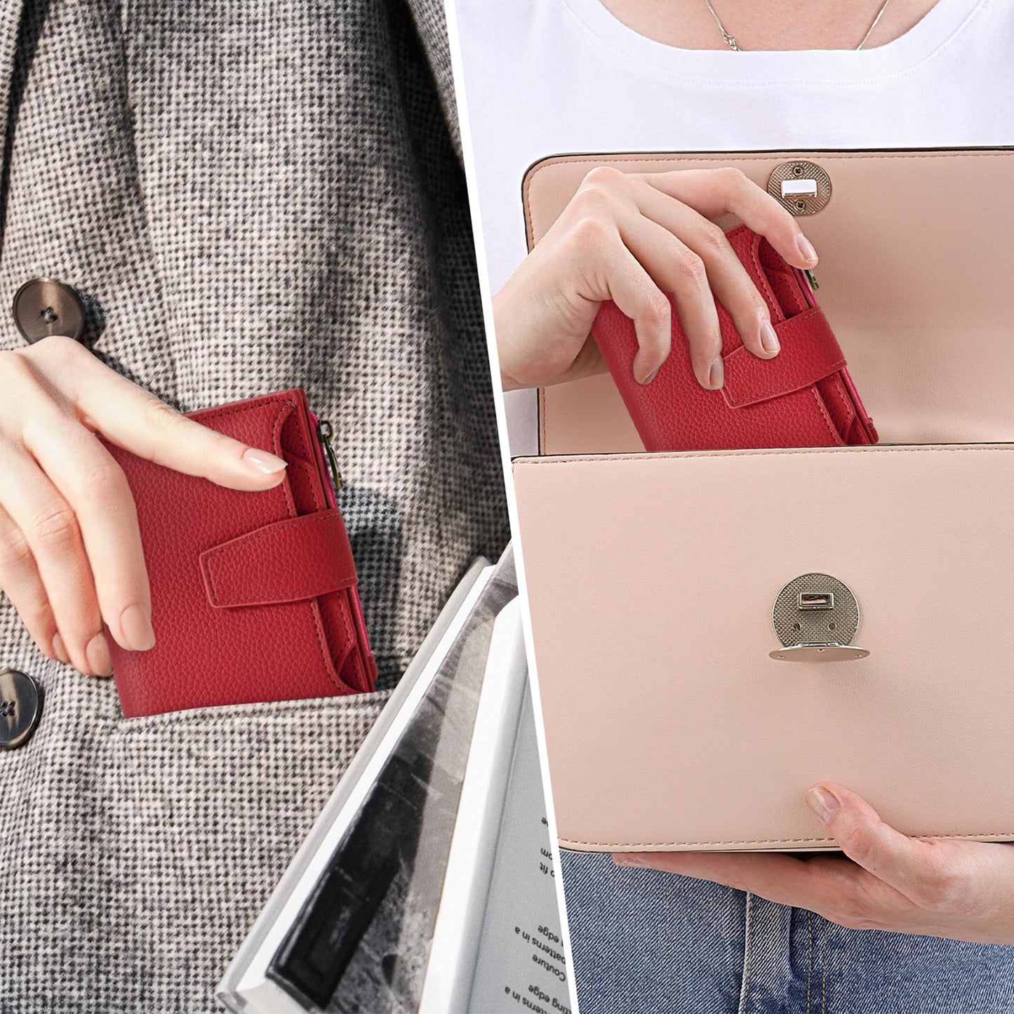 Airkit Small Wallet Women RFID Blocking Soft Leather Bifold Compact Card Holder Wallet for Women with Zipper Coin Pocket 4 ID Window