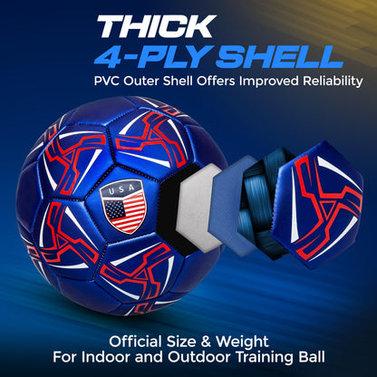 Western Star Soccer Ball USA - Official Match Grade Soccer Balls - Youth & Adult - Attractive and Durable Design - World Cup