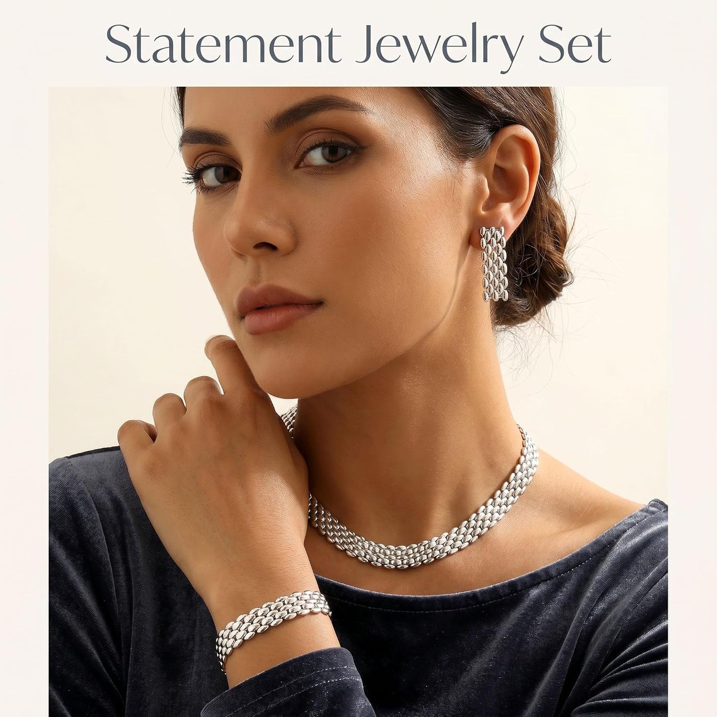 Chunky Gold Jewelry Sets for Women 14K Gold Plated Necklace Earrings Bracelet Set Cuban Link Thick Choker Necklace Punk Statement Necklaces Earrings Bracelet Set Fashion Jewelry Gift for Women
