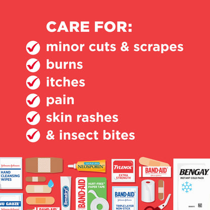 BAND-AID Brand Travel Ready Portable Emergency First Aid Kit, Minor Wound Care, Perfect for Home, Car, Camping, Travel & Outdoor Essentials, Supplies Include Bandages, Neosporin & Tylenol, 80 Piece