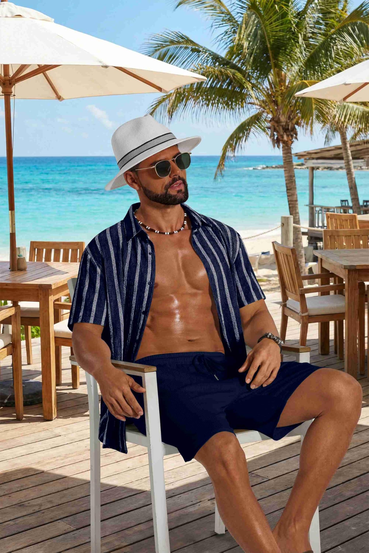 COOFANDY Men's 2 Piece Outfit Casual Short Sleeve Button Down Shirt and Beach Shorts Set Summer Vacation Outfits for Men
