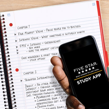 Five Star Advance Spiral Notebook + Study App, 5 Subject, College Ruled Paper, 8-1/2" x 11", 200 Sheets, Spiral Guard, Movable Tabbed Dividers, Black (73144)