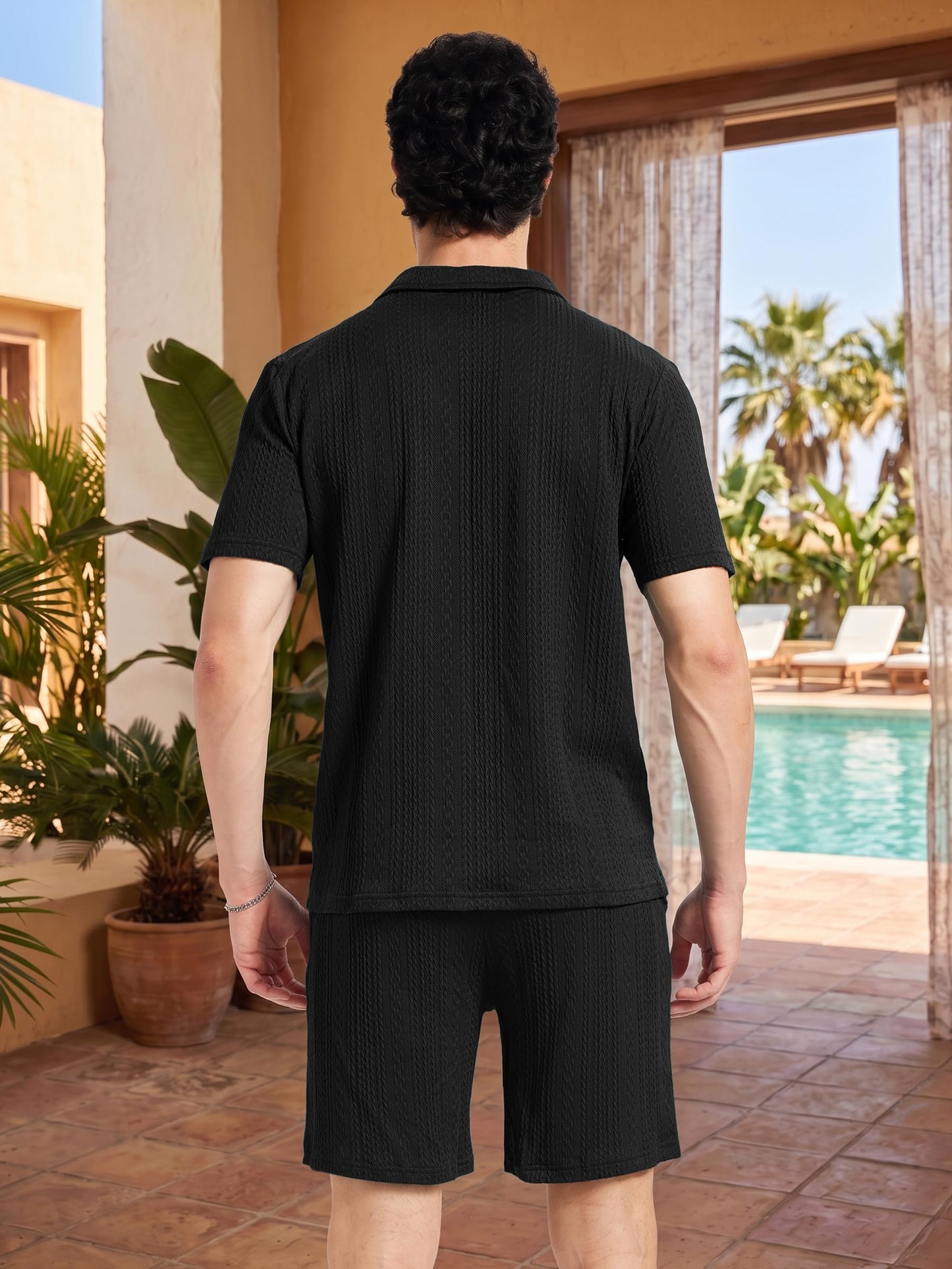 yuyangdpb Men's 2 Piece Summer Vacation Outfits Polo Shirt & Shorts Set | Breathable Textured Knit Fabric, Stretchy, Soft, Moisture-wicking, Lightweight, Ideal for Beach Casual Tracksuit, M-2XL