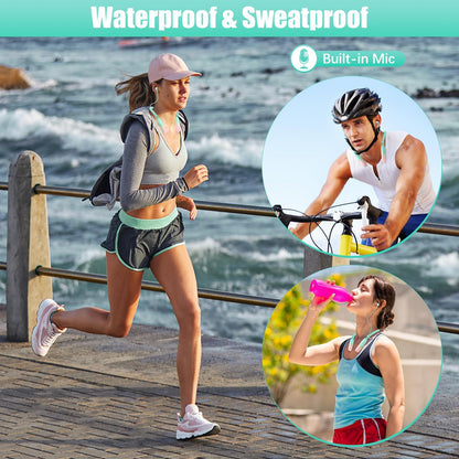 Lecefty Neckband Bluetooth Headphones, 200H Extra Long Playtime Wireless Stereo Neckband Earbuds with Microphone, Waterproof Balanced Armature Drivers in Ear Headset for Sports/Workout (Cyan Green)